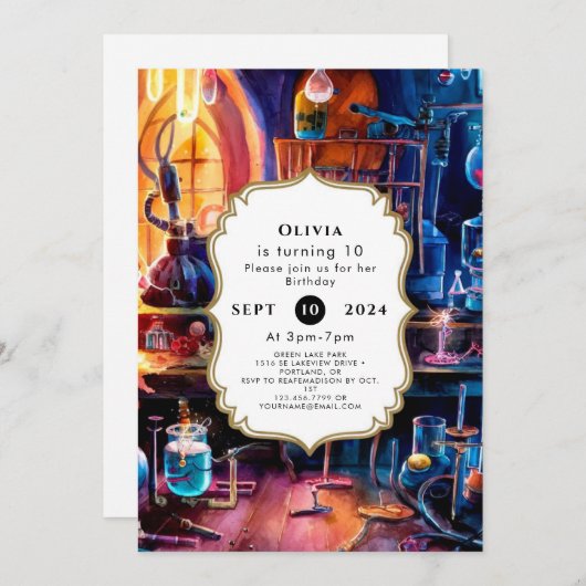 パステルチルドレン魔法サイエンティスト誕生日 招待状 (正面/裏面)