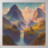 パステルツインピークス – パインターリースタイルランドスケープアート ポスター (正面)