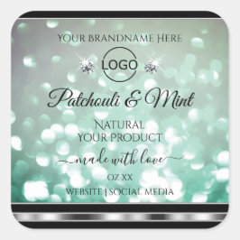 パステルティール（緑がかった色）グリッター製品ラベルダイヤモンドロゴ スクエアシール