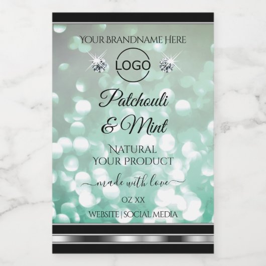 パステルティール(緑がかった色)グリッター製品ラベルダイヤモンドロゴ フードラベル (シングルラベル)