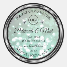 パステルティール（緑がかった色）グリッター製品ラベルダイヤモンドロゴ ラウンドシール