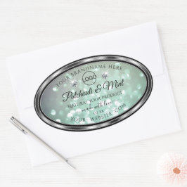 パステルティール（緑がかった色）グリッター製品ラベルダイヤモンドロゴ 楕円形シール