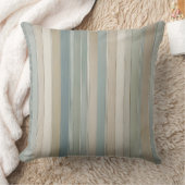 パステルティール(緑がかった色)セージベージクリームストライプ クッション (ブランケット)