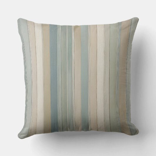 パステルティール(緑がかった色)セージベージクリームストライプ クッション (裏面)
