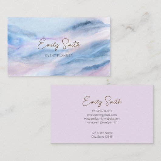 パステルティール（緑がかった色）パープルウォーターカラーマーブル抽象芸術 名刺 (正面/裏面)