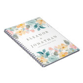 パステルティール(緑がかった色)ピンクウォーターカラーフローラカスタムウェディング ノートブック (右側)