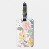パステルティール(緑がかった色)ピンクウォーターカラーフローラカスタムウェディング ラゲッジタグ (裏面縦)