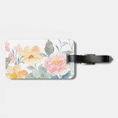 パステルティール(緑がかった色)ピンクウォーターカラーフローラカスタムウェディング ラゲッジタグ (裏面横)