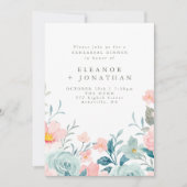 パステルティール(緑がかった色)ピンクウォーターカラーフローラリハーサル 招待状 (正面)