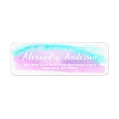 パステルティール（緑がかった色）ピンクパープルウォーター差出人住所 ラベル (正面)