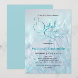 パステルティール(緑がかった色)フローラ背景ブライダルシャワー 招待状