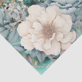 パステルティール（緑がかった色）&ブルーウォーターカラー花模様ティッシュペーパー 薄葉紙 (詳細)