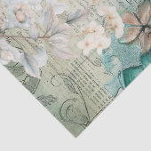 パステルティール（緑がかった色）&ブルーウォーターカラー花模様ティッシュペーパー 薄葉紙 (詳細)
