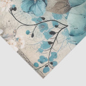 パステルティール(緑がかった色)&ブルーウォーターカラー花模様ティッシュペーパー 薄葉紙 (詳細)