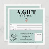 パステルティール（緑がかった色）ブルースクエアギフト証明書のロゴ (正面/裏面)