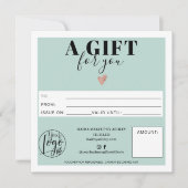 パステルティール(緑がかった色)ブルースクエアギフト証明書のロゴ (正面)