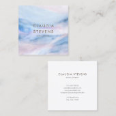 パステルティール（緑がかった色）ブルーパープルウォーターカラーマーブルパターン スクエア名刺 (正面/裏面)