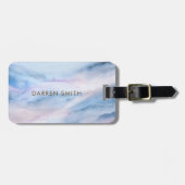 パステルティール（緑がかった色）ブルーパープルウォーターカラーマーブルパターン ラゲッジタグ (正面横)