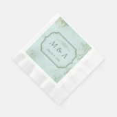 パステルティール（緑がかった色）ホワイトフラワーズコ結婚インドナプキン 縁ありランチョンナプキン (角)