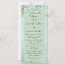 パステルティール(緑がかった色)ホワイトフラワーズ結婚式 プログラム