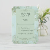 パステルティール（緑がかった色）ホワイトフラワ結婚ーズチケットRSVPカード (スタンド正面)