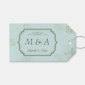 パステルティール（緑がかった色）ホワイトフラワ結婚ーズ ギフトタグ (正面(横))
