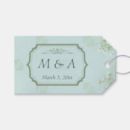 パステルティール(緑がかった色)ホワイトフラワ結婚ーズ ギフトタグ