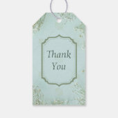 パステルティール（緑がかった色）ホワイトフラワ結婚ーズ ギフトタグ (裏面)