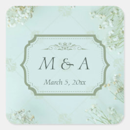 パステルティール(緑がかった色)ホワイトフラワ結婚ーズ スクエアシール