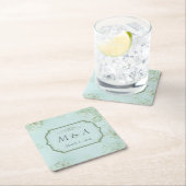 パステルティール（緑がかった色）ホワイトフラワ結婚ーズ スクエアペーパーコースター (インサイチュ)