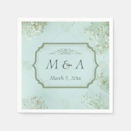 パステルティール(緑がかった色)ホワイトフラワ結婚ーズ スタンダードカクテルナプキン
