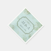 パステルティール（緑がかった色）ホワイトフラワ結婚ーズ スタンダードカクテルナプキン (角)
