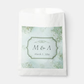 パステルティール（緑がかった色）ホワイトフラワ結婚ーズ フェイバーバッグ (正面)