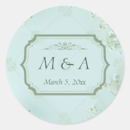 パステルティール(緑がかった色)ホワイトフラワ結婚ーズ ラウンドシール