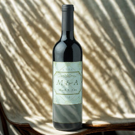 パステルティール(緑がかった色)ホワイトフラワ結婚ーズ ワインラベル