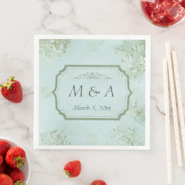 パステルティール(緑がかった色)ホワイト結婚フラワーズディナーナプキンス