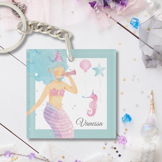 パステルティール(緑がかった色)マーメイドパーティーアドベンチャーキーチェーン キーホルダー