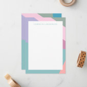 パステルティール（緑がかった色）薄紫幾何縁どパーソナライズされた品 ノートカード (正面/裏面インサイチュ)