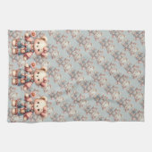 パステルテディベア持ち花付きオーバーオール キッチンタオル (横)