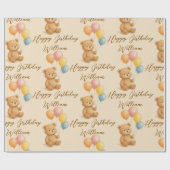 パステルテディベア誕生日ラッピング紙 | 文字 ラッピングペーパー (フラット)
