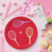 パステルテニスラケットとテニスボールを赤で ペーパープレート (パーティー)