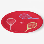 パステルテニスラケットとテニスボールを赤で ペーパープレート (アングル)