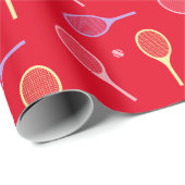 パステルテニスラケットとテニスボールを赤で ラッピングペーパー (ロールコーナー)