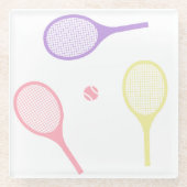 パステルテニスラケットとテニスボール ガラスコースター (正面)