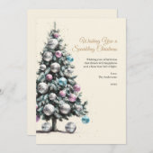 パステルディスコボールオーナメントクリスマスツリー写真 シーズンカード (正面/裏面)