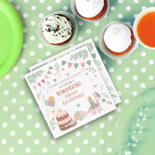 パステルディノフットプリント誕生日ナプキンス スタンダードランチョンナプキン