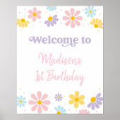 パステルデイジーフラワー誕生日ウェルカム ポスター (正面)
