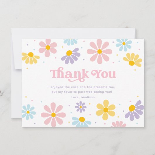 パステルデイジーフラワー誕生日 サンキューカード (正面)