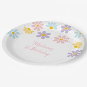 パステルデイジーフラワー誕生日 ペーパープレート (アングル)