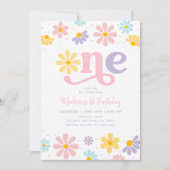 パステルデイジーボホファースト誕生日 招待状 (正面)